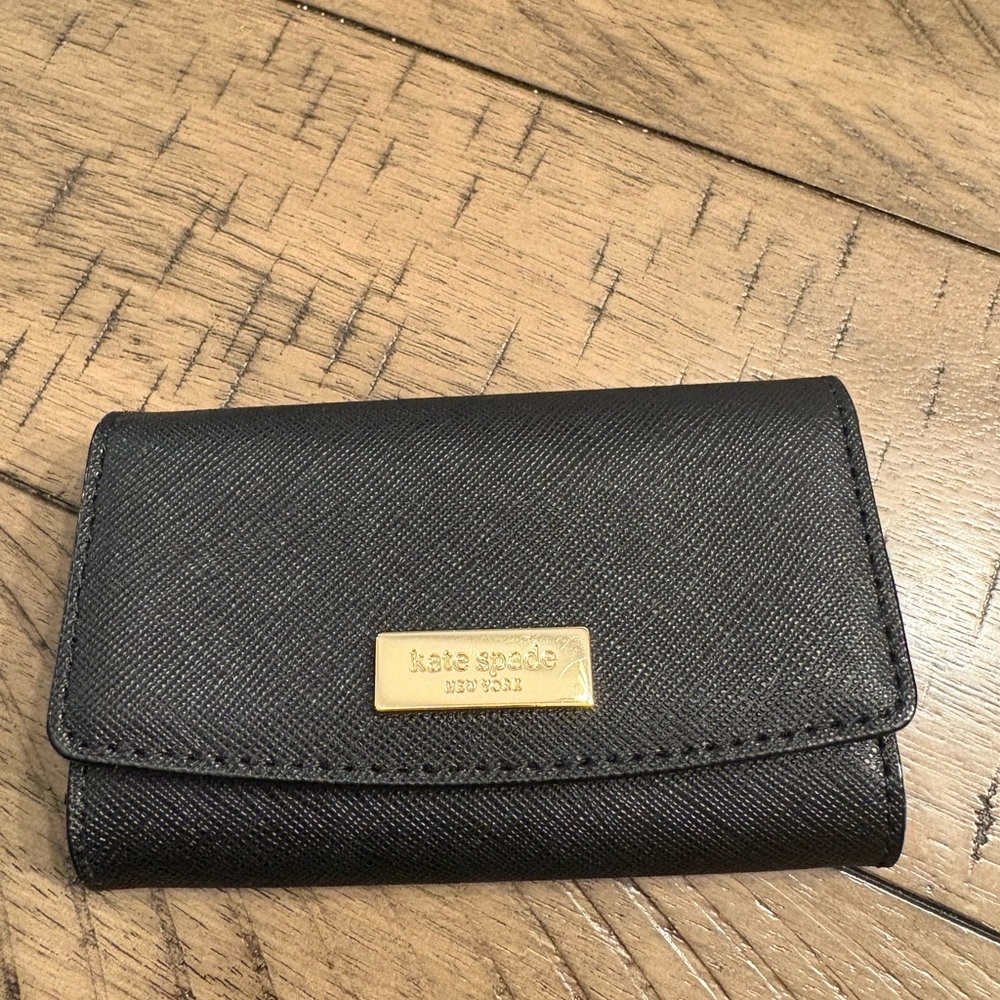 Kate Spade Black Textured Leather Wallet with Gold Detail